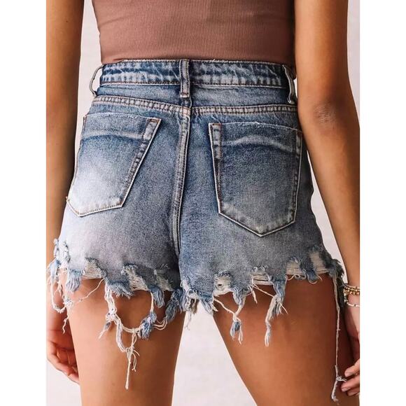 Signature8 Cotton Distressed Denim Ultra High Waisted Shorts Medium - Picture 3 of 12